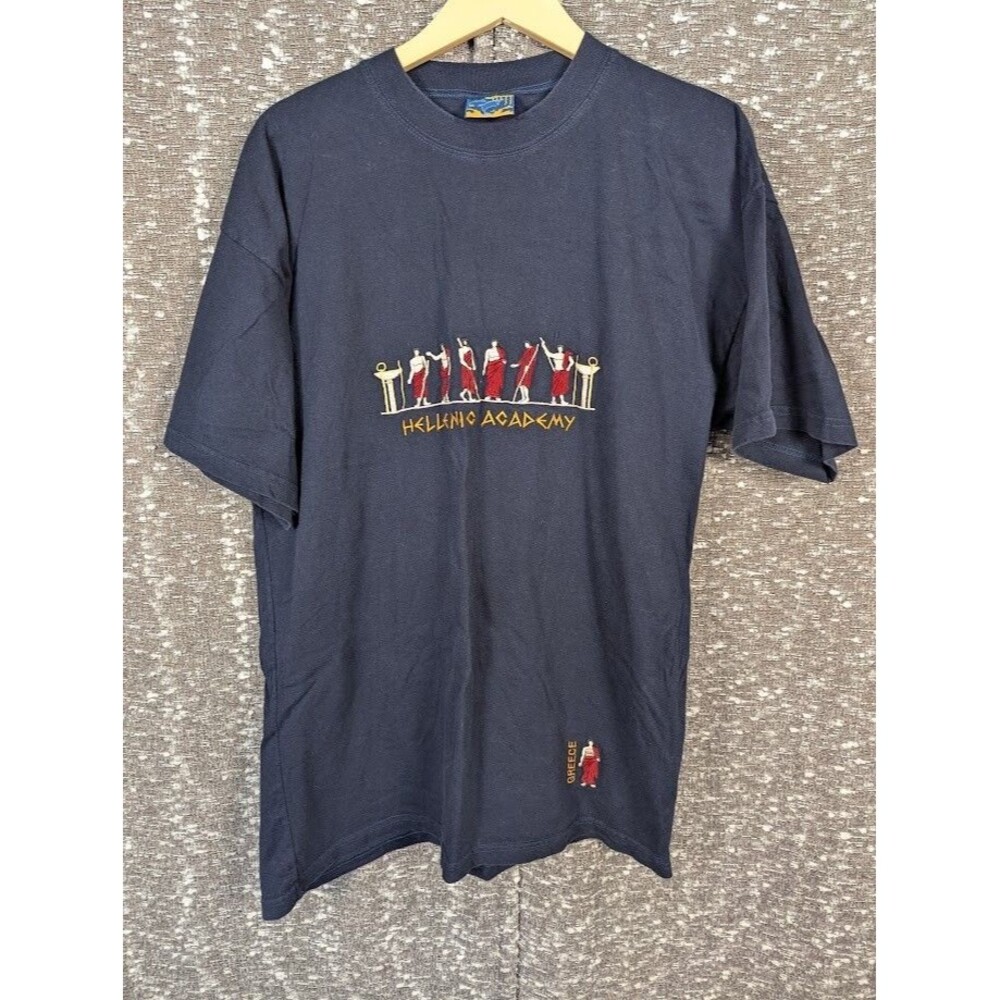 Vintage Malu Greece Hellenic Academy Embroidered Souvenir T-Shirt‎ Size XL